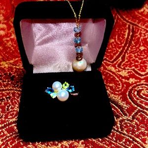 SALE:  New Pearl, Peridot, Blue Topaz,  Ring and Necklace!  SET
